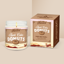 Load image into Gallery viewer, Apple Cider Donuts soy candle in a 9 oz glass jar with packaging box, from the Wisconsin Harvest Collection by Angela Rose Studios.