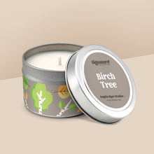 Load image into Gallery viewer, Birch Tree soy candle in a 4 oz travel tin, from the Signature Collection by Angela Rose Studios.