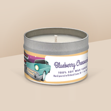 Load image into Gallery viewer, Blueberry Cheesecake soy candle in a 8 oz travel tin, from the Wisconsin Supper Club Collection by Angela Rose Studios.