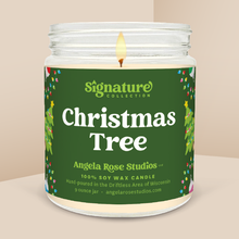 Load image into Gallery viewer, Christmas Tree soy candle in a 9 oz glass jar, from the Signature Collection by Angela Rose Studios.