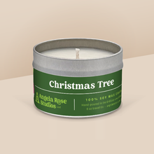 Load image into Gallery viewer, Christmas Tree soy candle in a 8 oz travel tin, from the Signature Collection by Angela Rose Studios.