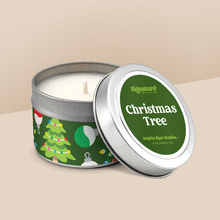 Load image into Gallery viewer, Christmas Tree soy candle in a 4 oz travel tin, from the Signature Collection by Angela Rose Studios.