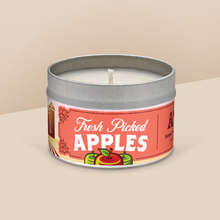 Load image into Gallery viewer, Fresh Picked Apples soy candle in a 8 oz travel tin, from the Wisconsin Harvest Collection by Angela Rose Studios.