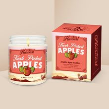 Load image into Gallery viewer, Fresh Picked Apples soy candle in a 9 oz glass jar with packaging box, from the Wisconsin Harvest Collection by Angela Rose Studios.