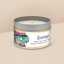 Load image into Gallery viewer, Grasshopper soy candle in a 8 oz travel tin, from the Wisconsin Supper Club Collection by Angela Rose Studios.