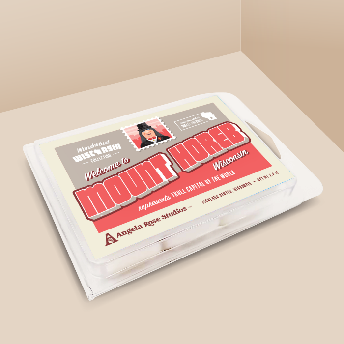 Mount Horeb soy wax melt with 6 cubes, from the Wanderlust Wisconsin Collection by Angela Rose Studios.
