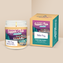 Load image into Gallery viewer, Relish Tray soy candle in a 9 oz glass jar with packaging box, from the Wisconsin Supper Club Collection by Angela Rose Studios.