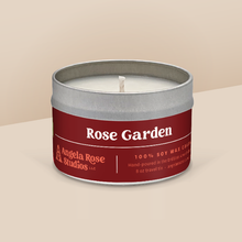 Load image into Gallery viewer, Rose Garden soy candle in a 8 oz travel tin, from the Signature Collection by Angela Rose Studios.