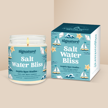 Load image into Gallery viewer, Salt Water Bliss soy candle in a 9 oz glass jar with packaging box, from the Signature Collection by Angela Rose Studios.