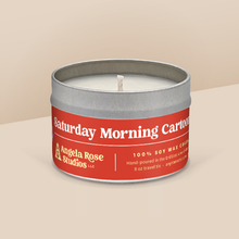 Load image into Gallery viewer, Saturday Morning Cartoons soy candle in a 8 oz travel tin, from the Signature Collection by Angela Rose Studios.