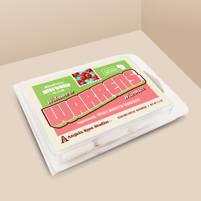 Warrens soy wax melt with 6 cubes, from the Wanderlust Wisconsin Collection by Angela Rose Studios.